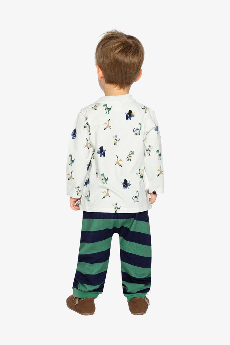 Dinosaur Long Sleeve T-Shirt & Striped Fleece Pants Set, Alternate, color, Beige Dinosaur Print