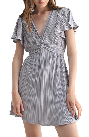 Lush Twist Front Plissé Dress