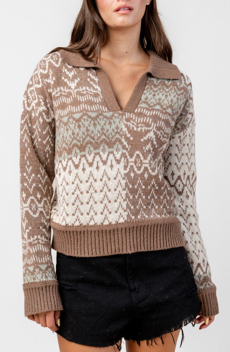 Beivy Geometric Colorblock Sweater, Alternate, color, Taupe Blend