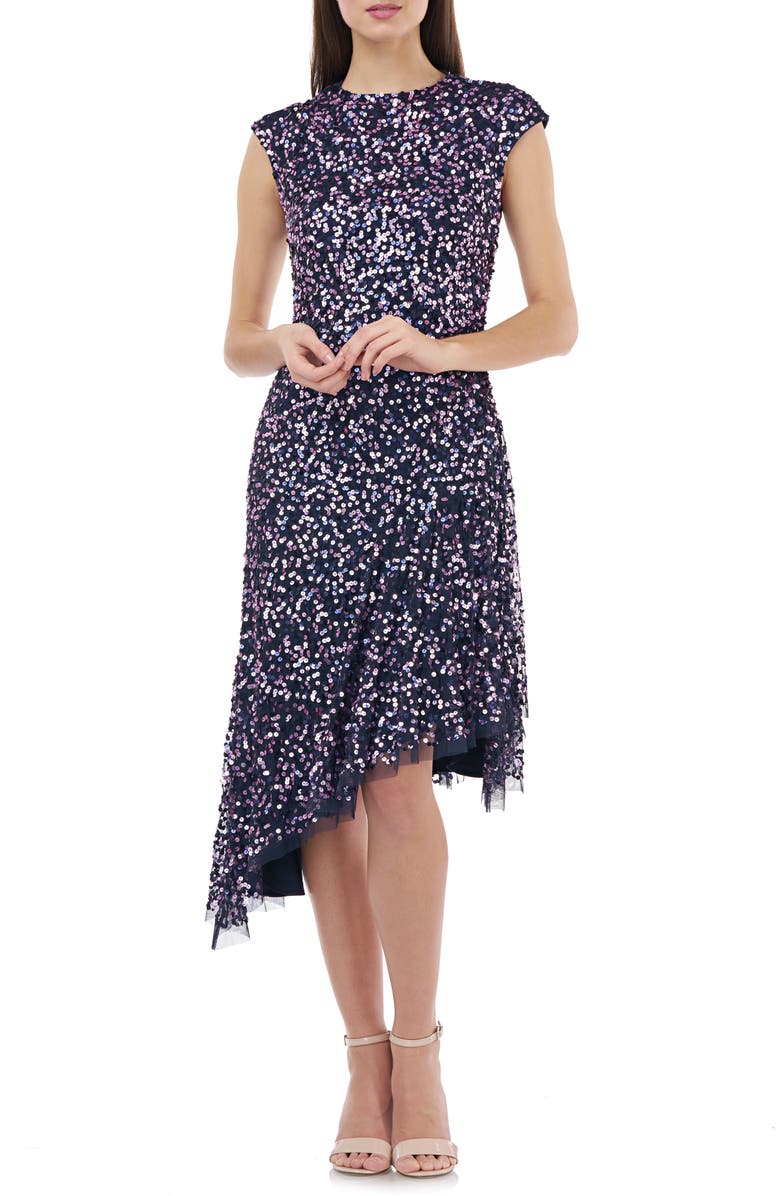 JS Collections Multicolor Sequin Asymmetrical Cocktail Dress, Main, color, 