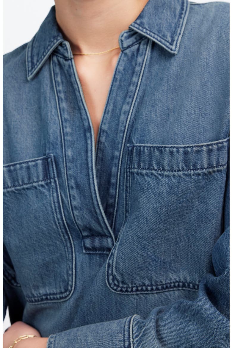 Airy Denim Edition Popover Minidress, Alternate, color, CROSWELL WASH