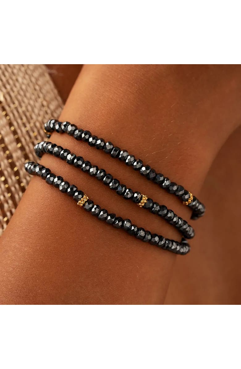 Karma and Luck Black Onyx Infinity Charm Wrap Bracelet Eternal Strength, Alternate, color, Black/Gold