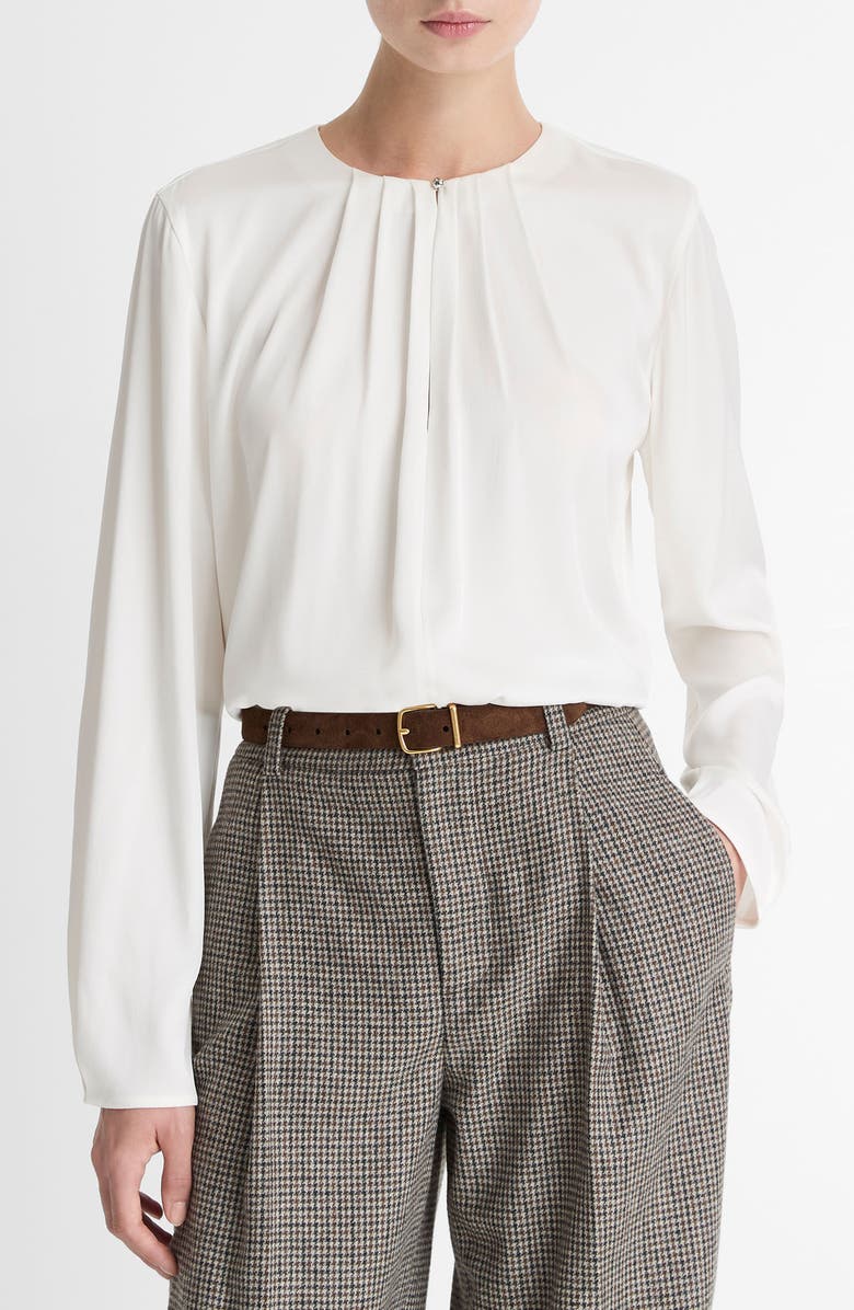 Vince Pleated Neck Silk Blend Top, Main, color, Off White