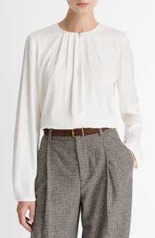 Vince Pleated Neck Silk Blend Top