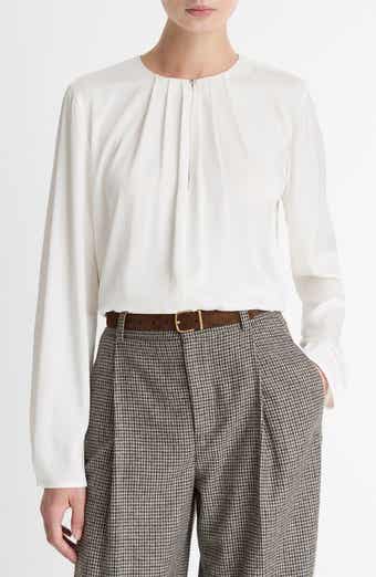 Pleated Neck Silk Blend Top