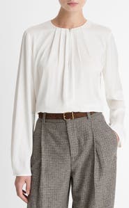 Vince Pleated Neck Silk Blend Top