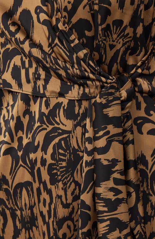 Estelle Serenity Long Sleeve Satin Twill Faux Wrap Midi Dress In Print