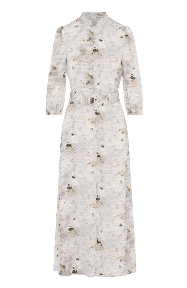 Coco de la Mour Chiffon Button-Front Belted Waist Maxi Dress, Main, color, White/Stone