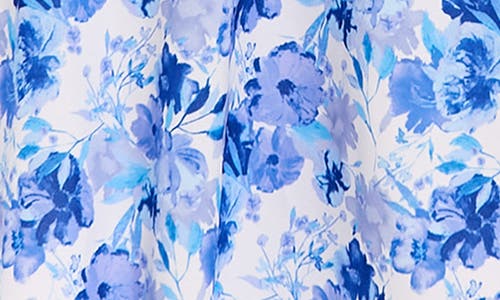 London Times Floral Tie Neck Short Sleeve Fit & Flare Midi Dress In Ivory/blue/roy