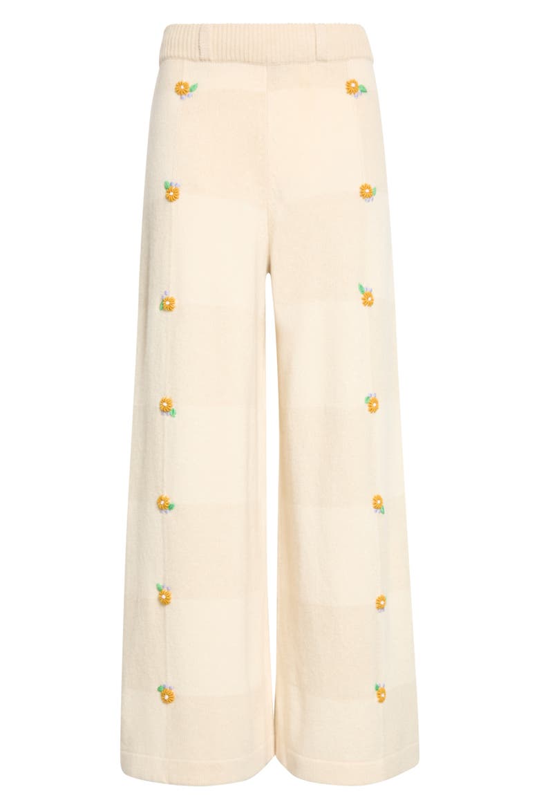 Daisy Check Embroidered Wide Leg Pants, Main, color, ALMOND/ CHALK