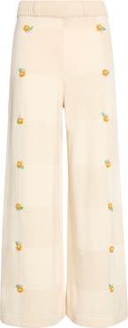 YanYan Daisy Check Embroidered Wide Leg Pants