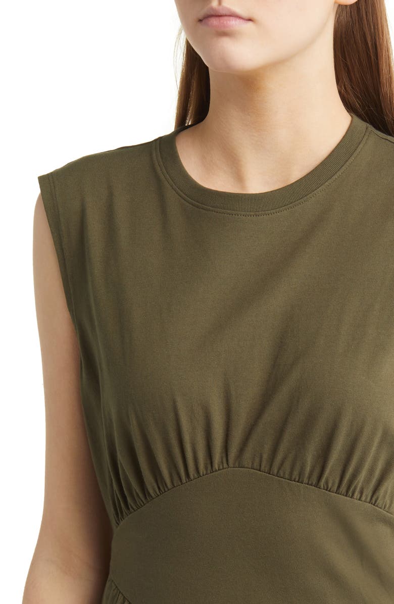 FRAME Gathered Seam Organic Cotton A-Line Midi Dress, Alternate, color, Fatigue