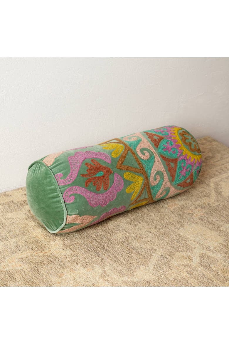 Decorative Suzani Embroidered Bolster Pillow, Alternate, color, Multi