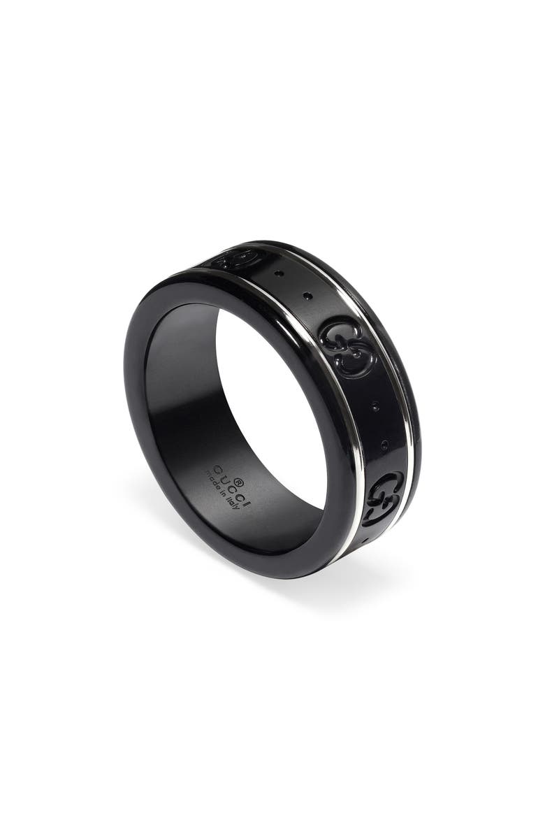 Icon Band Ring, Main, color, BLACK/ WHITE GOLD