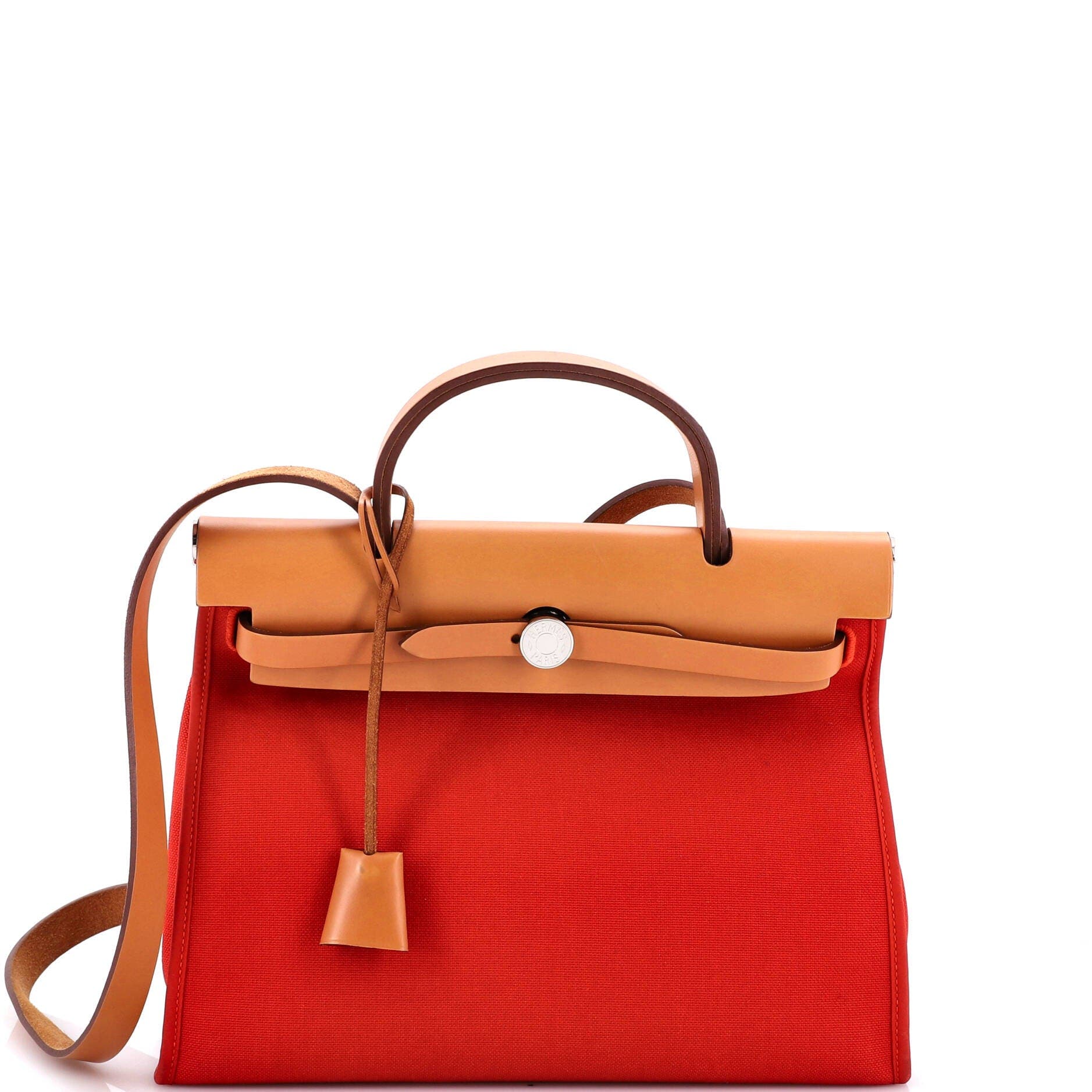 Pre-Owned Hermes Herbag Zip Leather and Toile 31, Main, color, Rouge Tomate