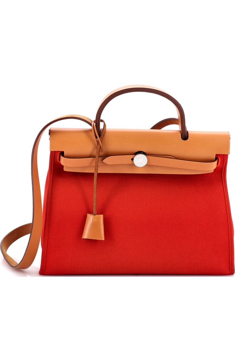 Pre-Owned Hermes Herbag Zip Leather and Toile 31, Main, color, Rouge Tomate