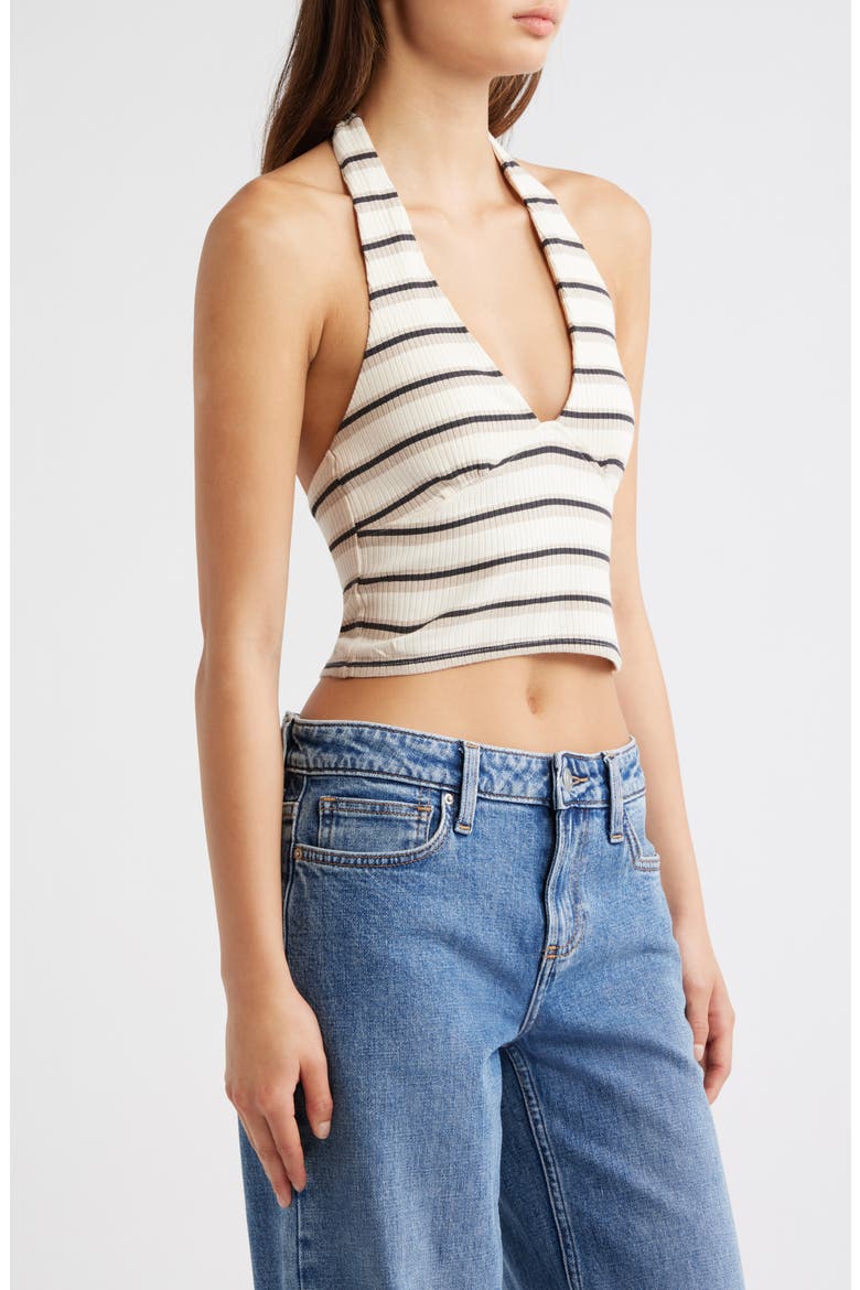 Topanga Canyon Rib Stripe Halter Crop Top, Alternate, color, BONE