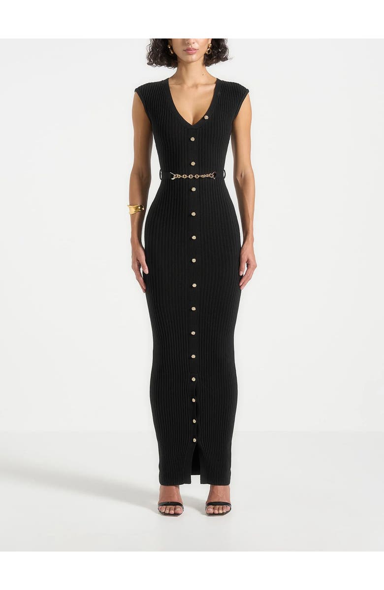Manière De Voir Helene Knitted Midaxi Dress with Belt, Main, color, Black