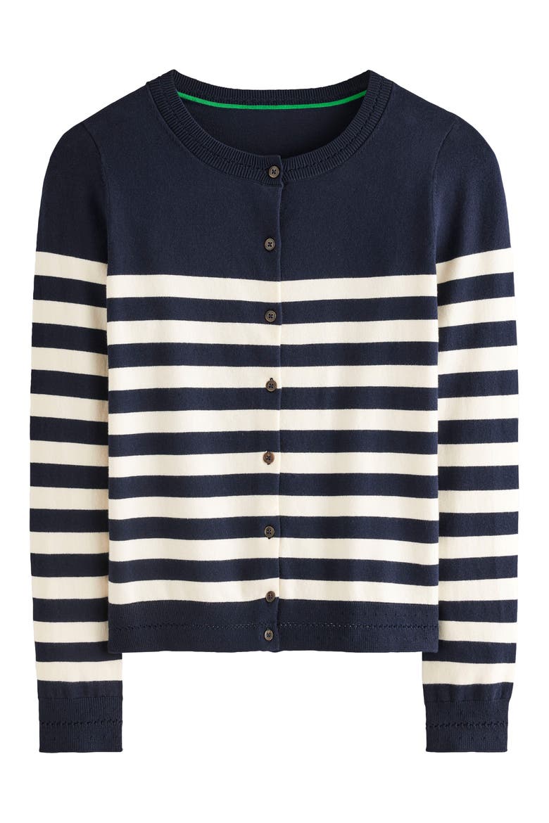 Catriona Stripe Cotton Blend Cardigan, Alternate, color, NAVY/ IVORY