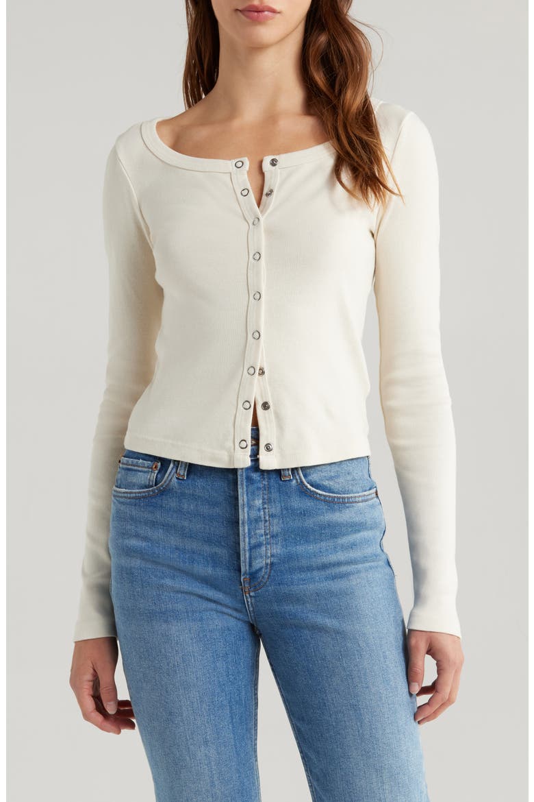 Scoop Neck Cotton Cardigan, Main, color, VINTAGE WHITE