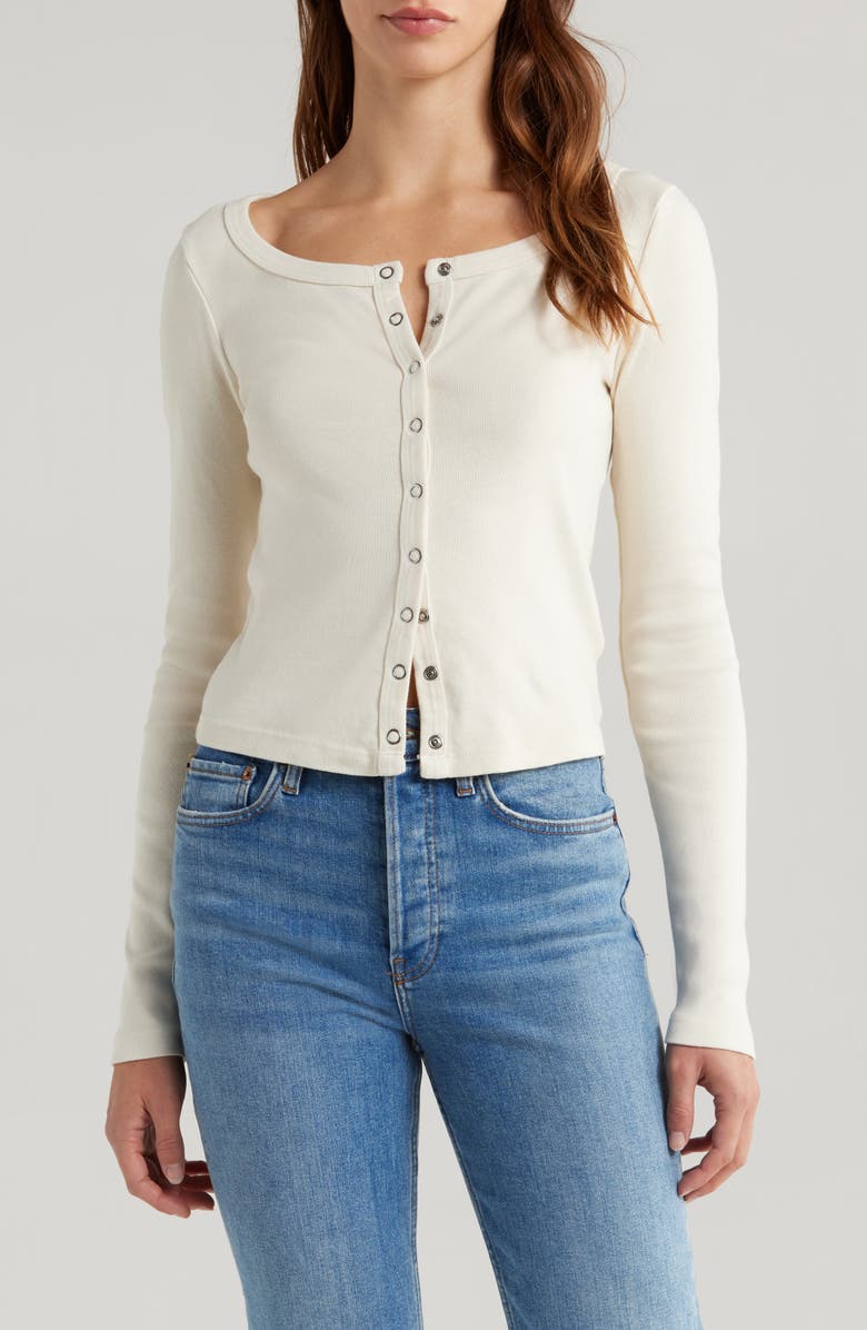 Re/Done Scoop Neck Cotton Cardigan, Main, color, Vintage White