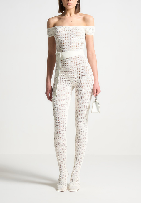 Martine Pointelle Knit Bardot Jumpsuit with Belt