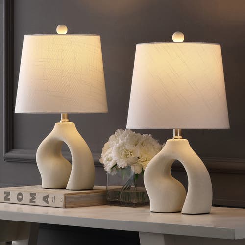 Jonathan Y Tula 19" Scandinavian Minimalist Ceramic Arch Led Table Lamp In Cream