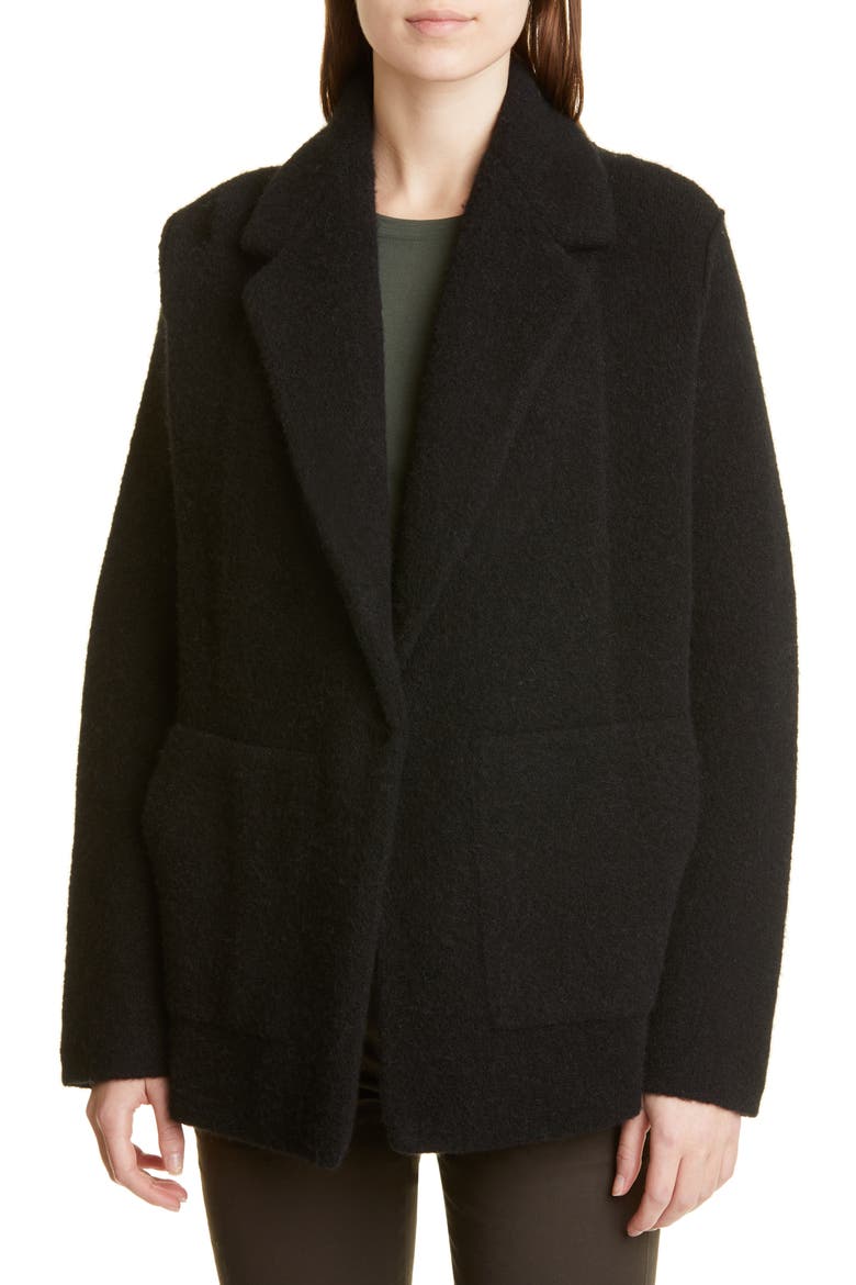 Oversize Sweater Knit Blazer, Main, color, BLACK