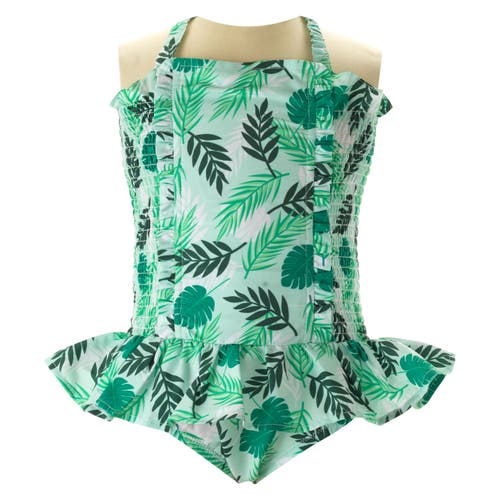 Rachel Riley Palm Tree Ruched Swimsuit In Green