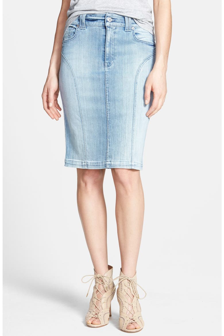 7 For All Mankind® Seamed Denim Pencil Skirt, Main, color, SLIM ILLUSION FADED BLUE 2