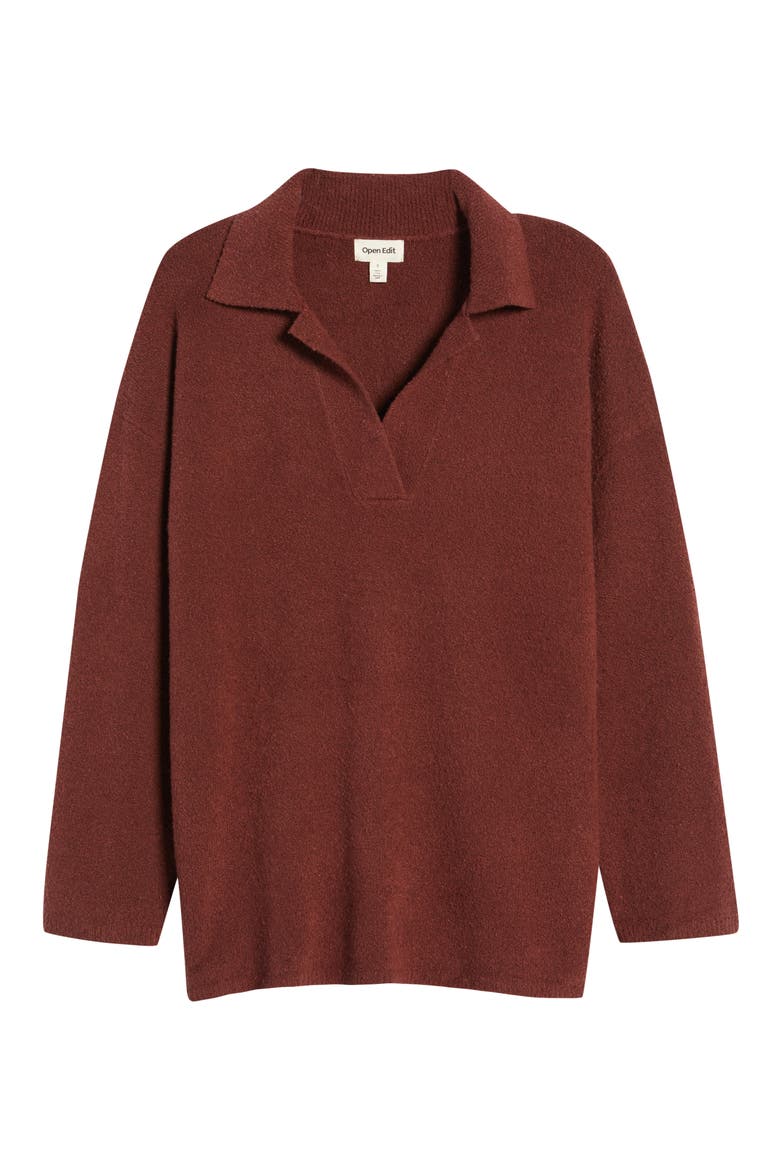 Oversize Polo Sweater, Alternate, color, BROWN CHOCOLATE