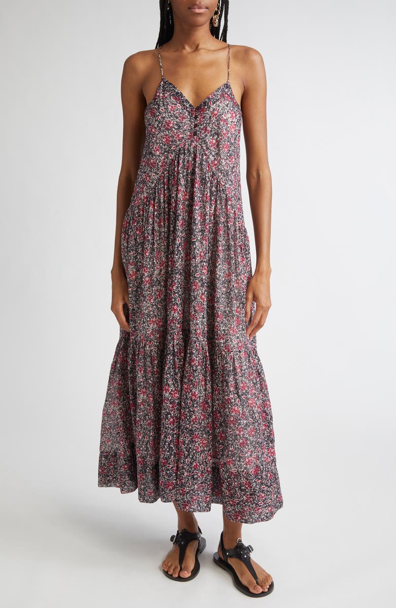 Isabel Marant Étoile Sabba Tiered Cotton Maxi Dress, Main, color, Crushed Berry