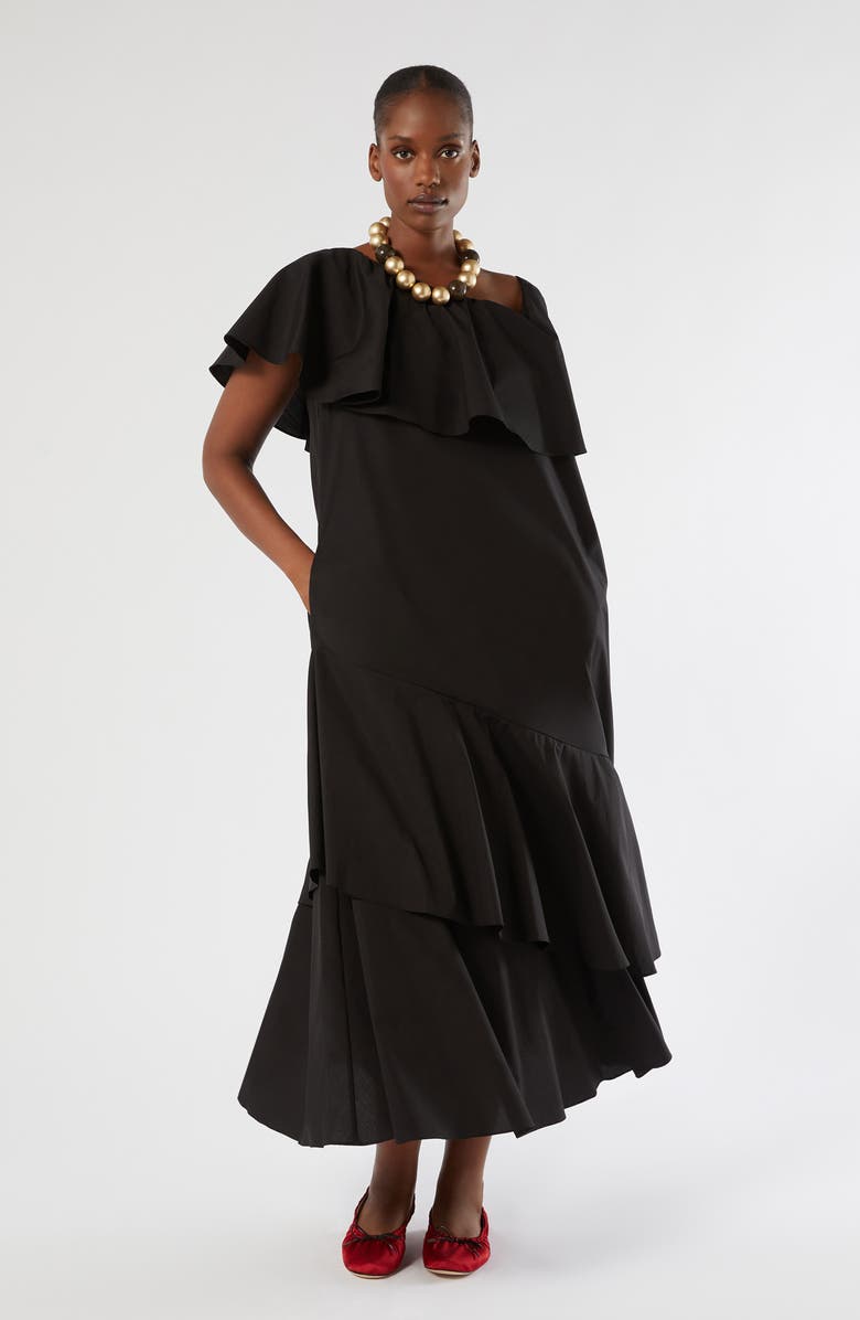 Marina Rinaldi Pioppo Asymmetric Neck Tiered Cotton Dress, Alternate, color, 