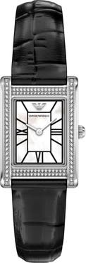 Emporio Armani Genni Mother-of-Pearl Leather Strap Tank Watch, 22mm x 32mm