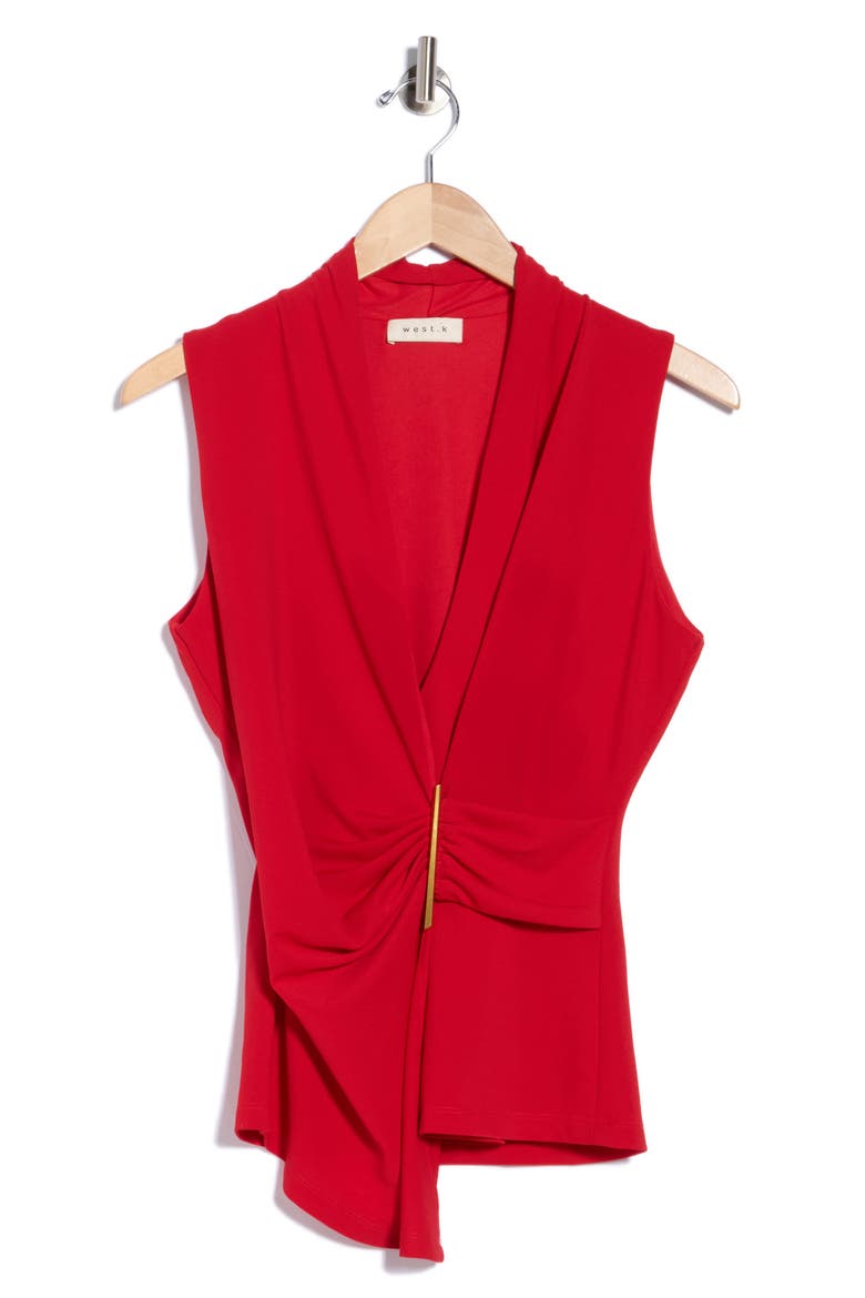 Hardware Accent Ruched Asymmetrical Tank, Alternate, color, RED