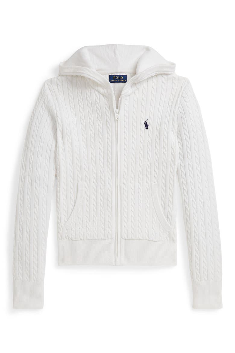 Kids' Cable Knit Cotton Zip Hoodie, Main, color, WHITE