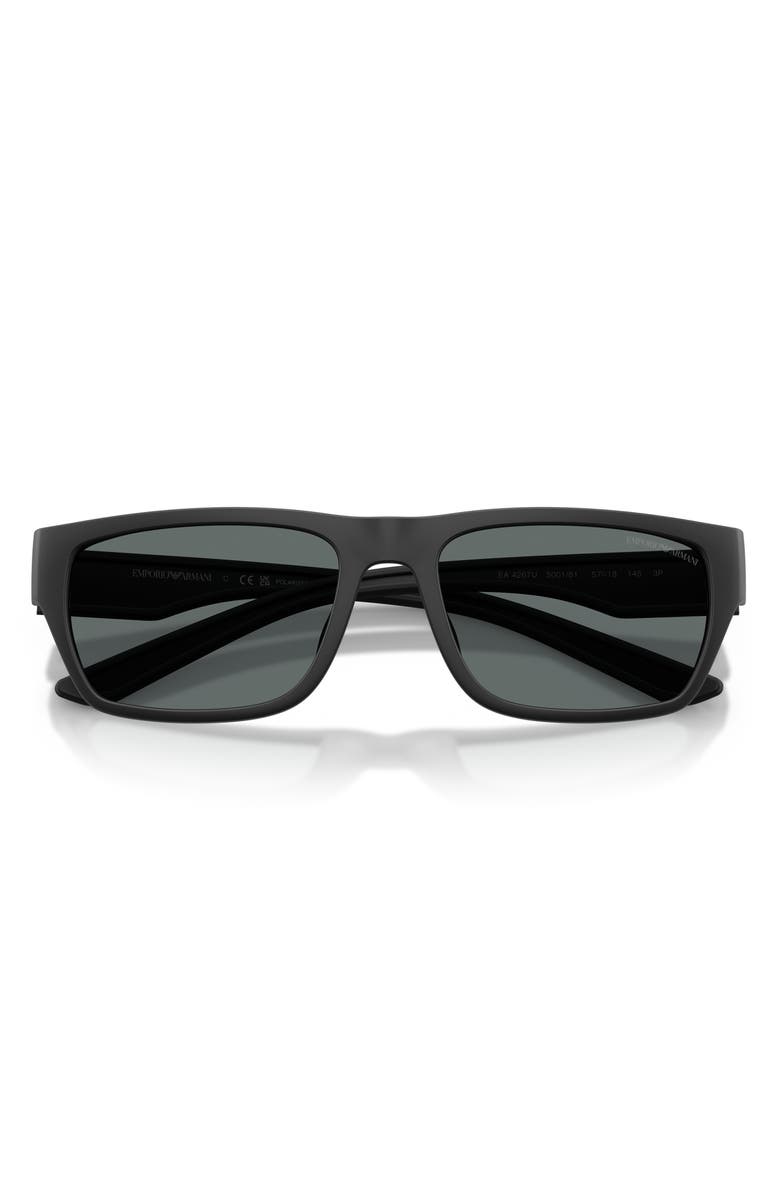 Emporio Armani 57mm Polarized Pillow Sunglasses, Alternate, color, Matte Black / Dark Grey