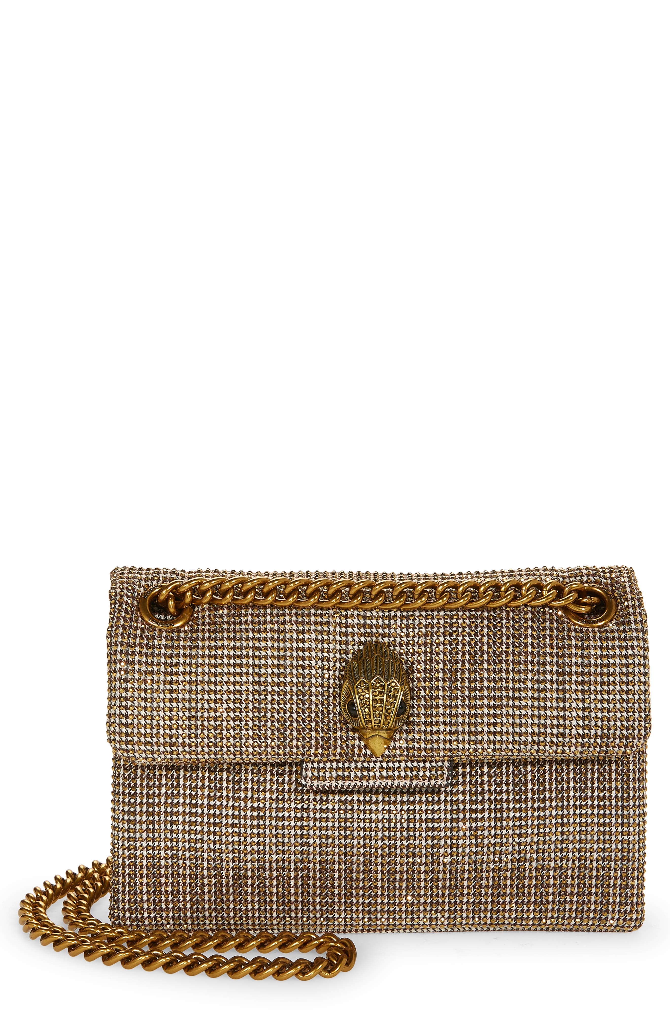 Kurt Geiger London Mini Kensington Tweed Crossbody Bag, Main, color, Dark Beige