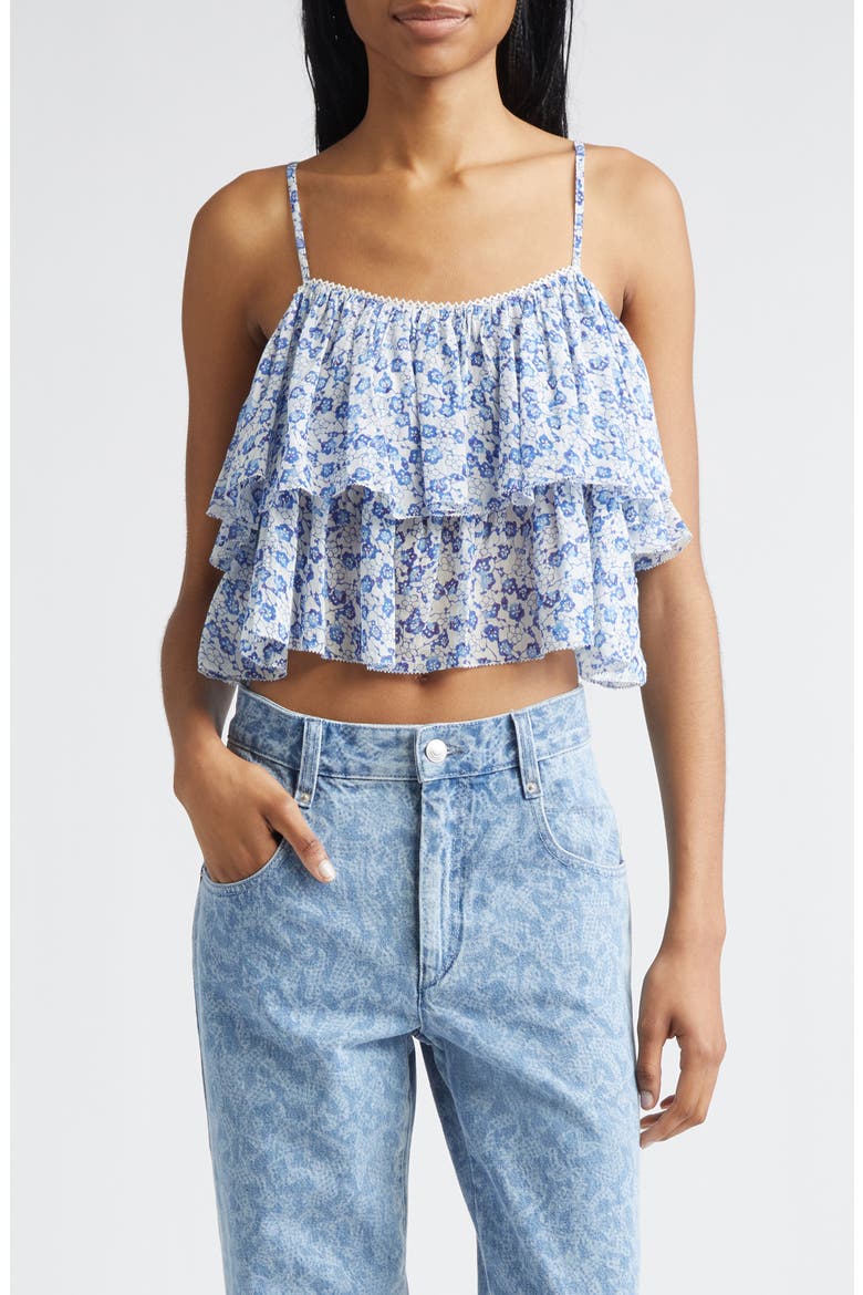 Erisa Floral Ruffle Crop Top, Main, color, BLUE