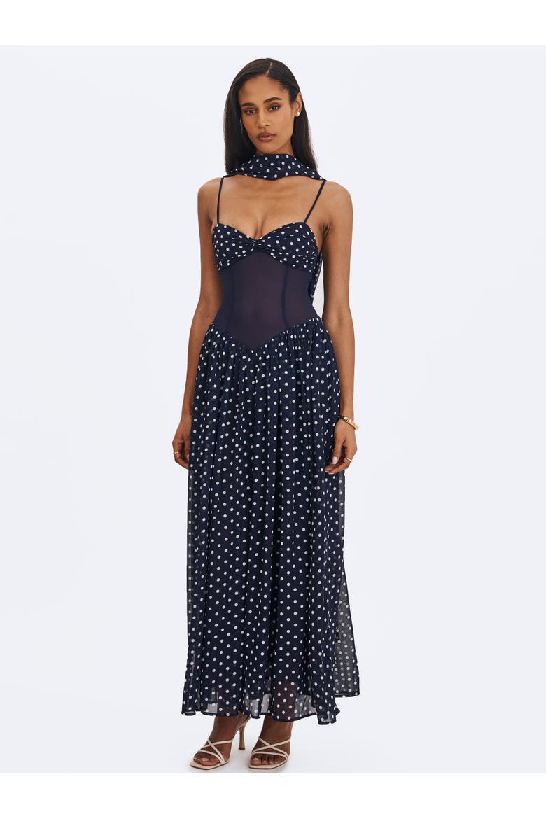 Juliette Polka Dot Chiffon Maxi Dress, Alternate, color, Navy Blue