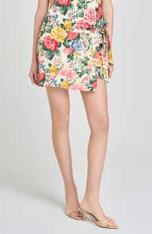 Amelia Floral Linen Blend Wrap Miniskirt