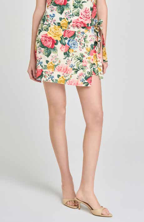 Amelia Floral Linen Blend Wrap Miniskirt