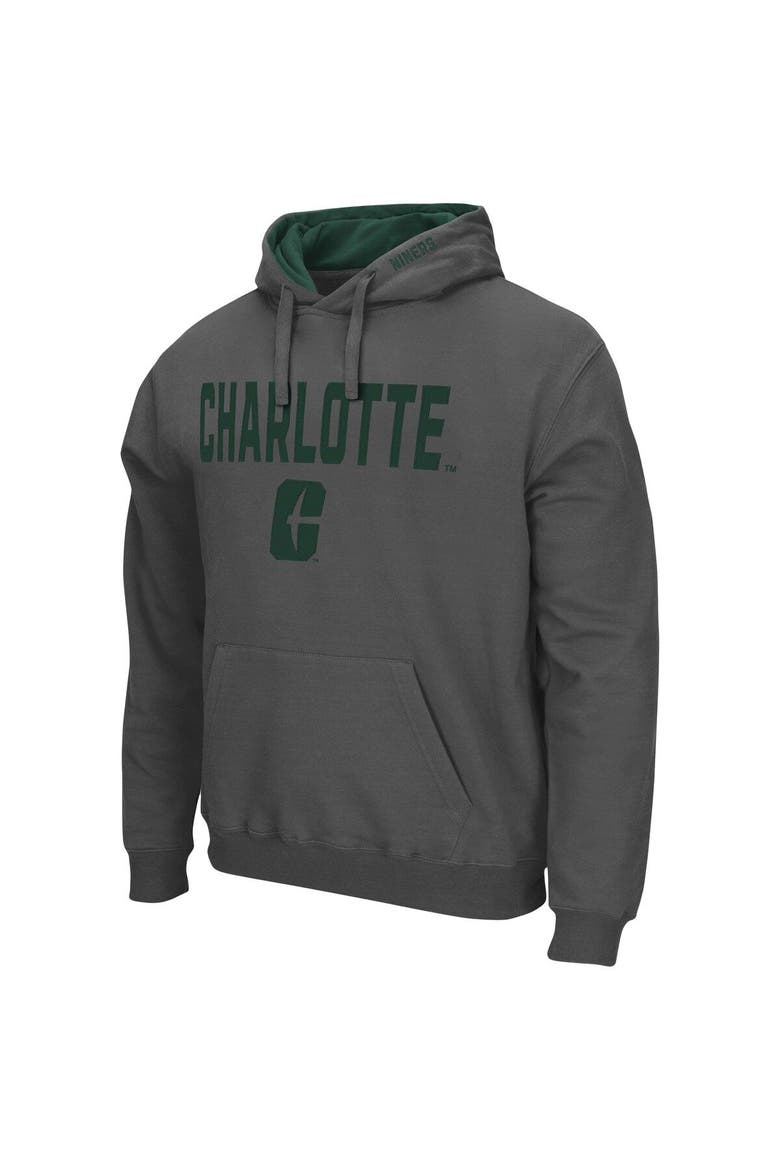 Men's Colosseum Charcoal Charlotte 49ers Arch and Logo Pullover Hoodie, Alternate, color, Charcoal