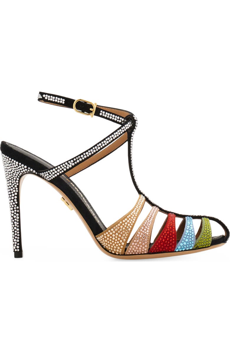 FERRAGAMO Lipa Crystal Ankle Strap Pump, Alternate, color, Nero Corn Green Washed Denim