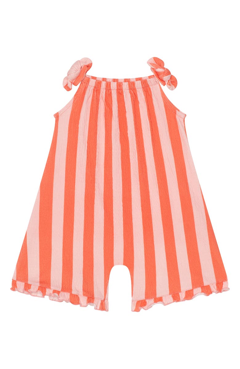 Petit Lem’s Mini Threads Romper Sunhat and Sunglass Set, Alternate, color, Coral Stripe