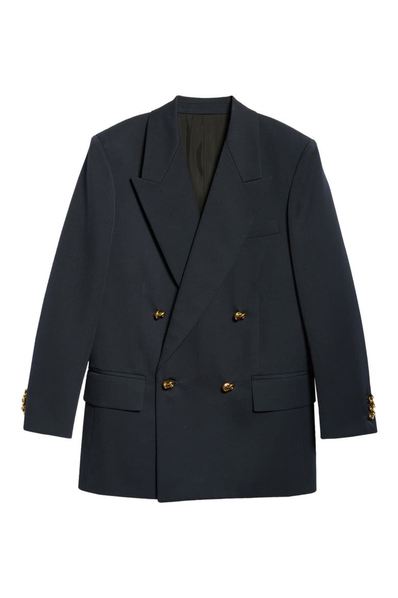 Knot Button Double Breasted Wool Grain de Poudre Blazer, Alternate, color, ABYSS