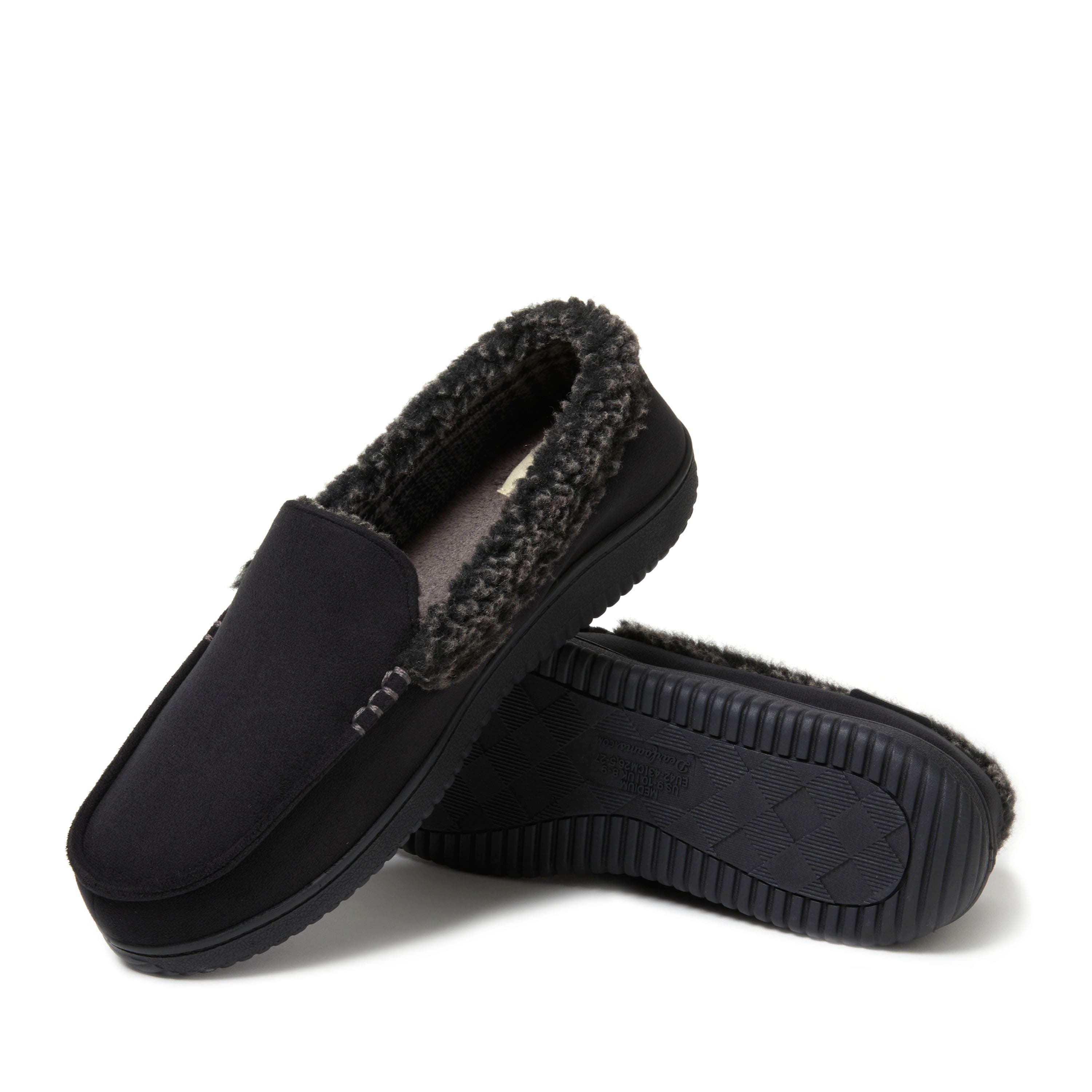 DEARFOAMS Alexander Microsuede Moccasin Slipper, Alternate, color, Black