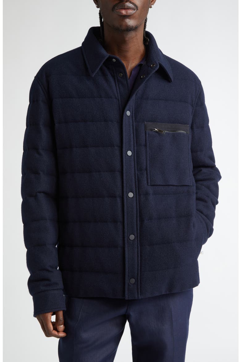 Oasi Quilted Water Repellent Cashmere Down Shirt Jacket, Main, color, NAVY