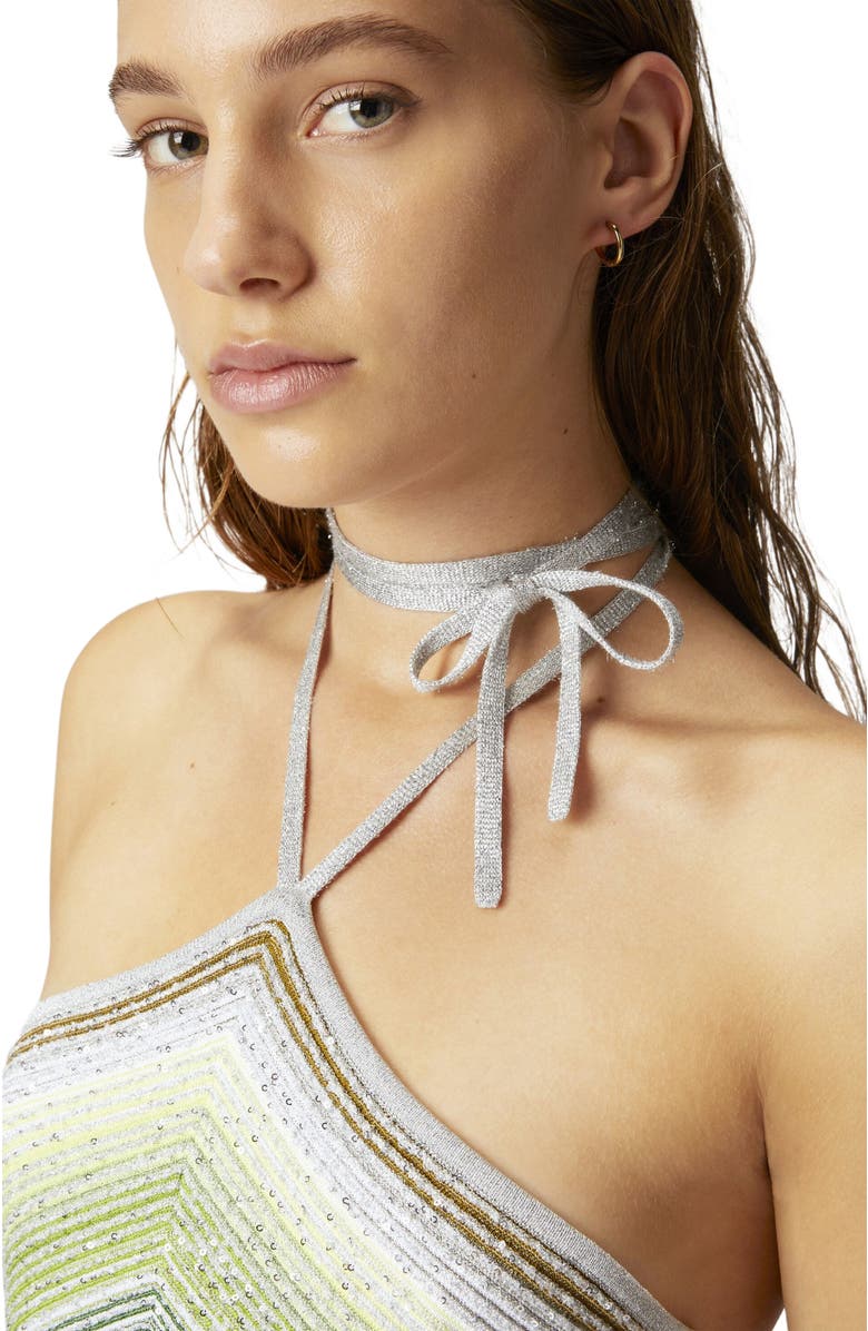 Missoni Long Striped Dress With Sequins And Neck Fastening, Alternate, color, 