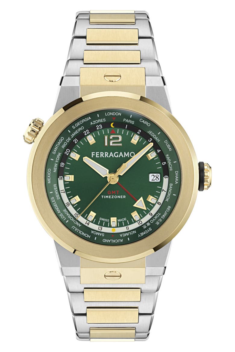 F-80 GMT Worldtime Bracelet Watch, Main, color, TWO TONE